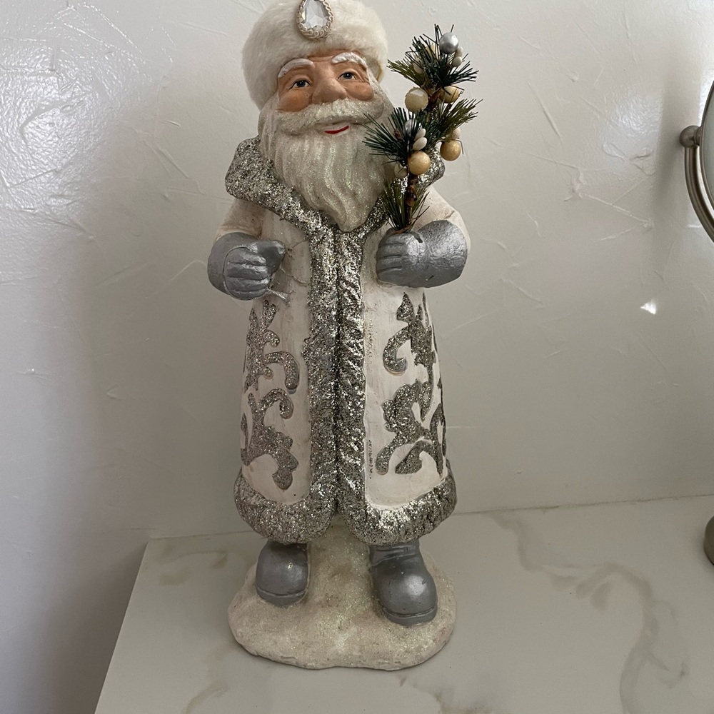 Festive Silver and White Santa Claus Figurine